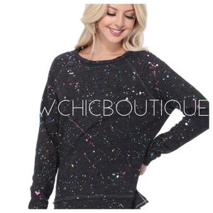 Charcoal Splatter Painted Raw Edge Sweatshirt